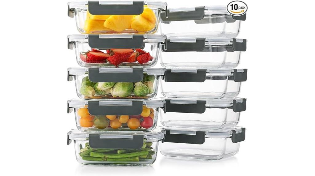 ten glass meal containers