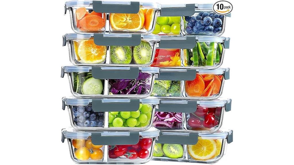 ten glass meal containers