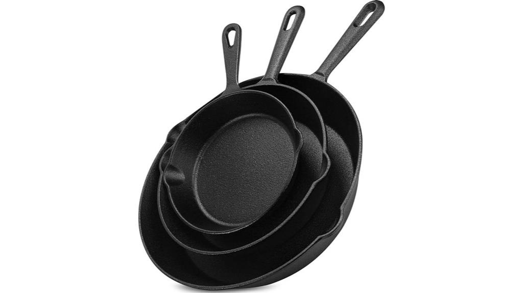 three piece cast iron skillet set
