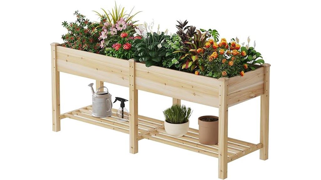 wooden garden bed with legs