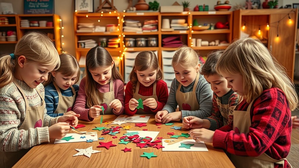 kids creating festive decorations