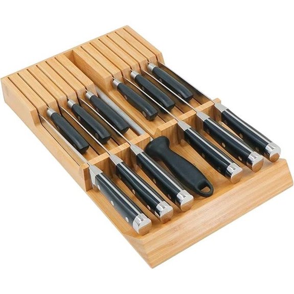 Utoplike Bamboo Knife Drawer Organizer (Knives Not Included)