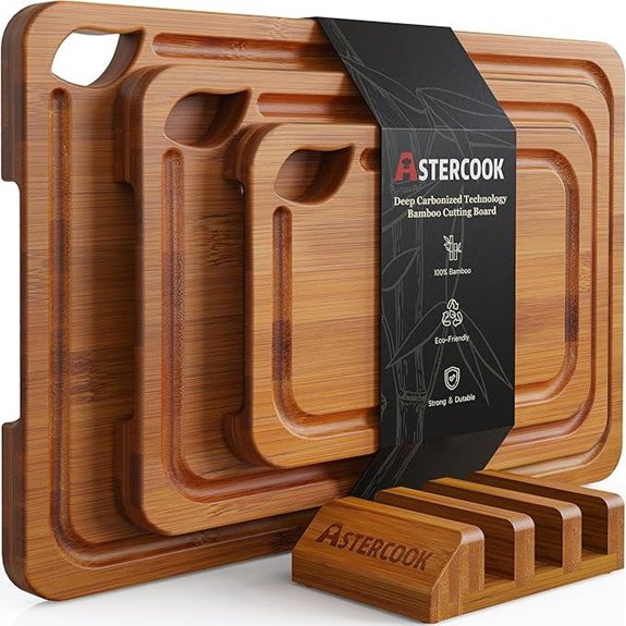 Astercook Bamboo Cutting Board Set with Storage and Handles