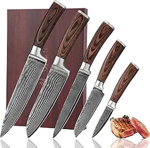 Wakoli Damascus Kitchen Knife Set with Pakkawood Handles