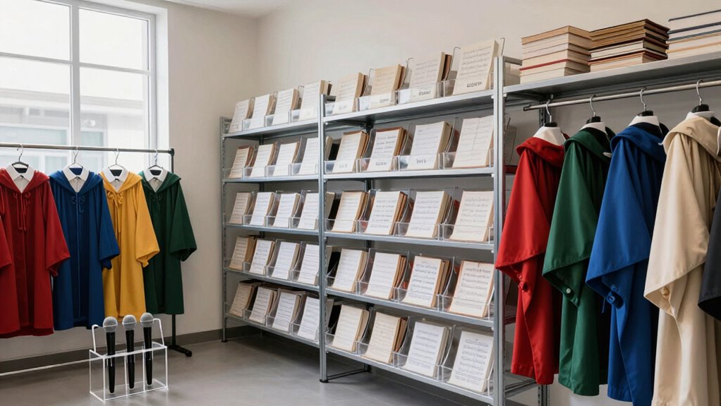 vintage shelving with labels